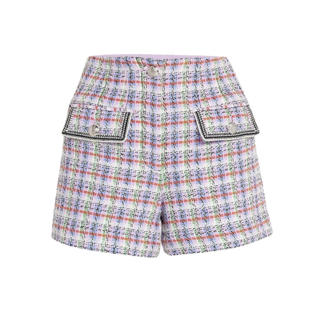 VERONICA BEARD Inara Tweed Shorts Size 8 NWOT Purple Plaid High Waisted